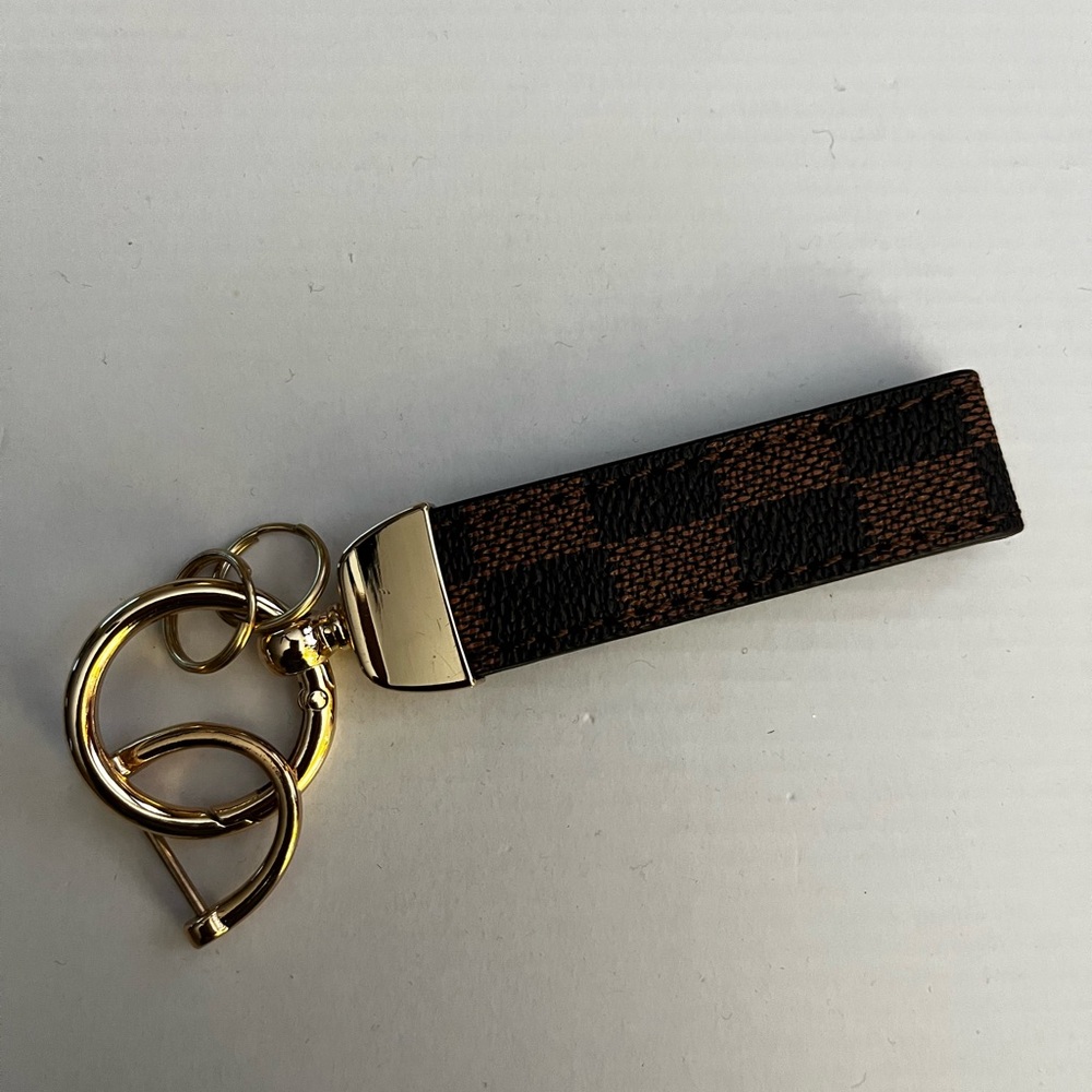 Checkered Keychain with Gold Accents